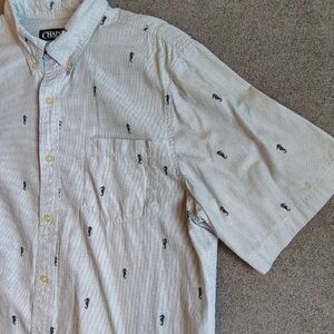 CHAPS Checkered Button Up Polo Shirt Men XL Aquatic Seahorses Gingham Cotton